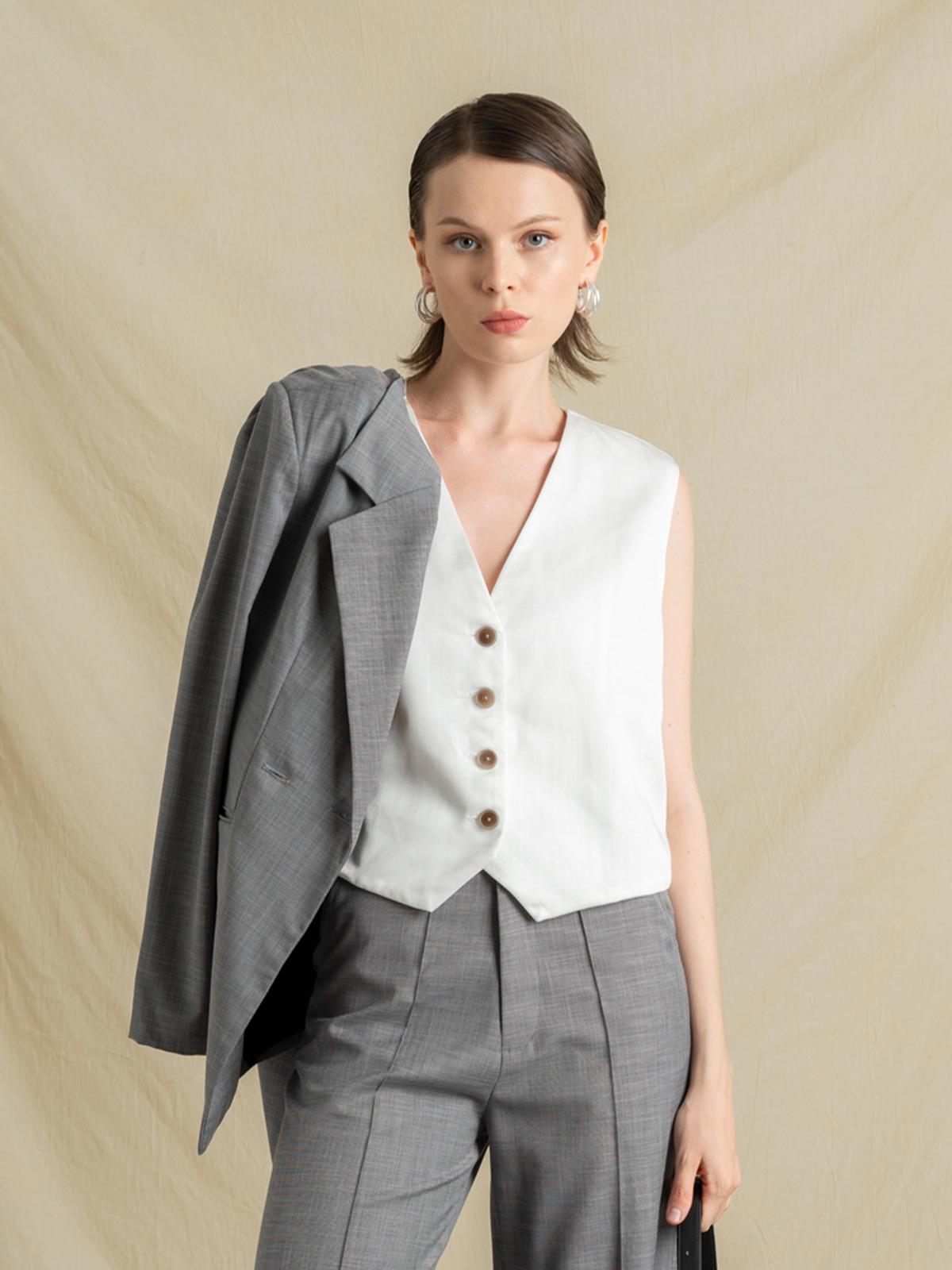 Celine Button-Up Vest - White