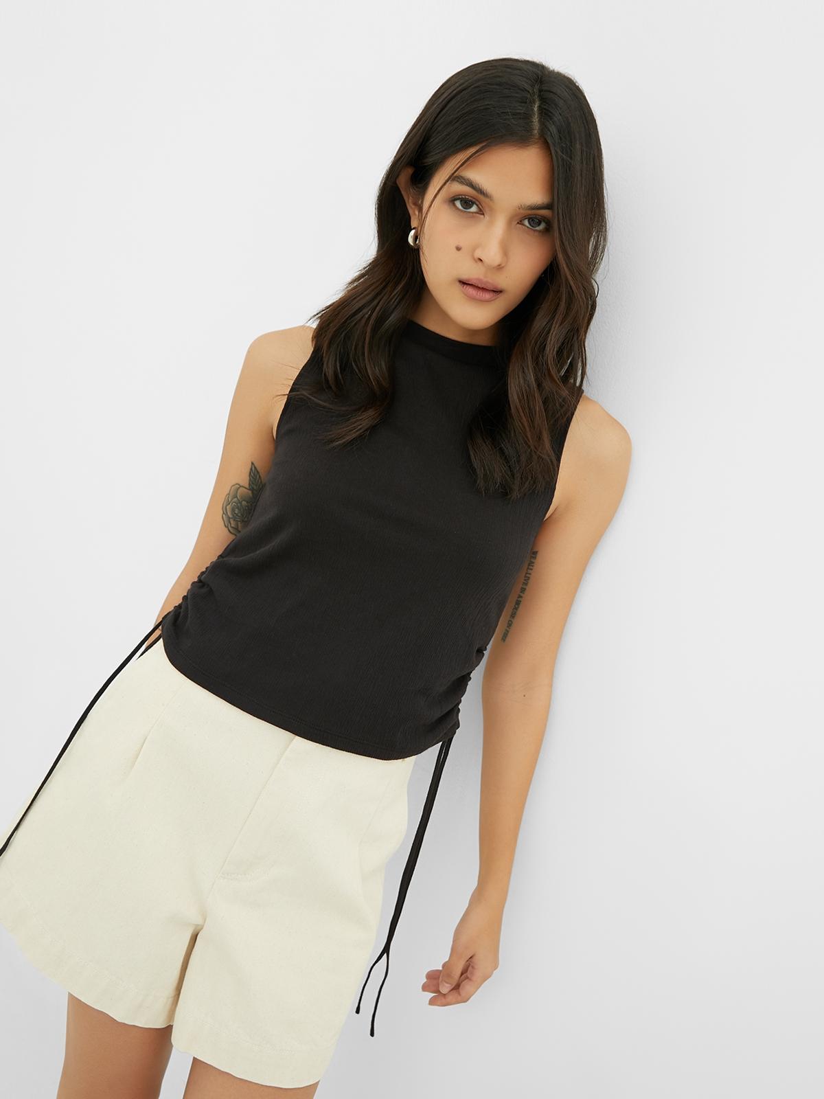Sustainable Sleeveless Ruched Top - Black