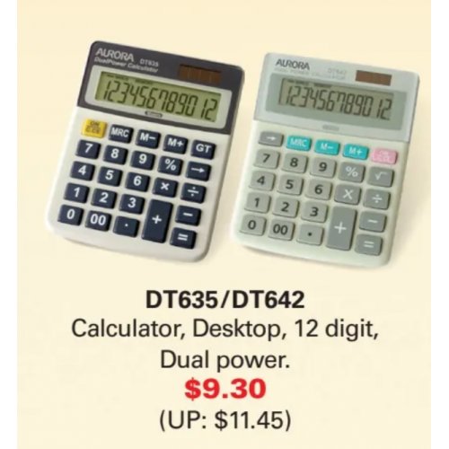DT635/DT642 Calculator, Desktop, 12 digit, Dual Power, 