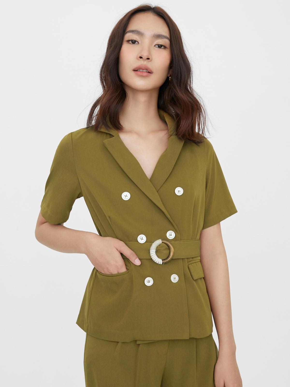 Safari Style Belted Top - Green