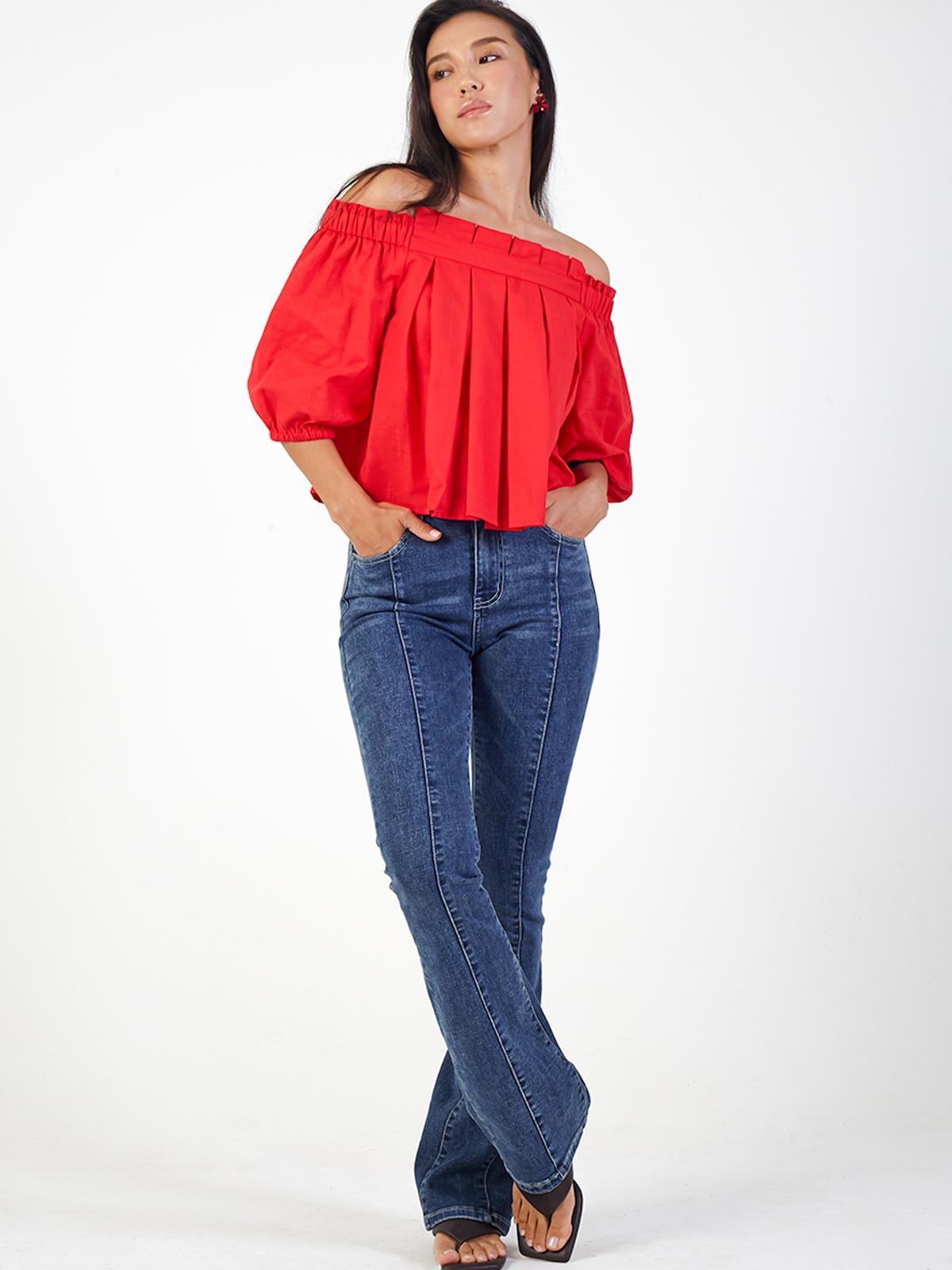 Linen Off Shoulder Top - Red