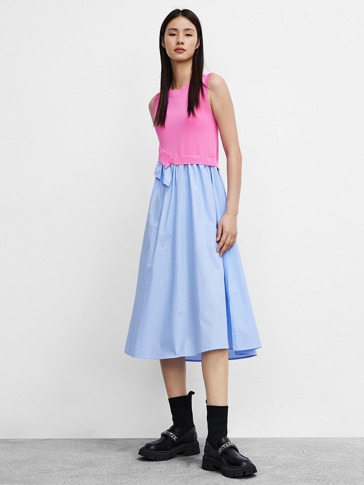 Contrast Colour Midi Dress - Light Rose