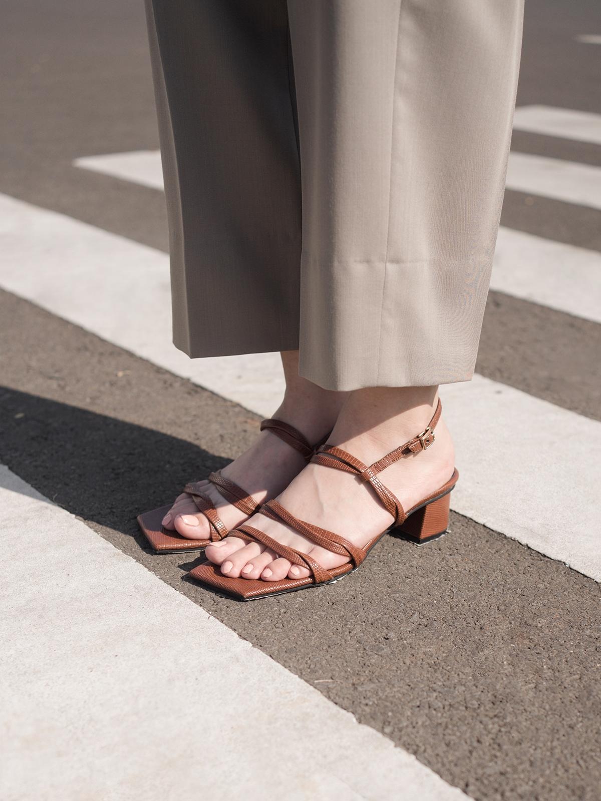 Moza Croco Block Heels - Coffee