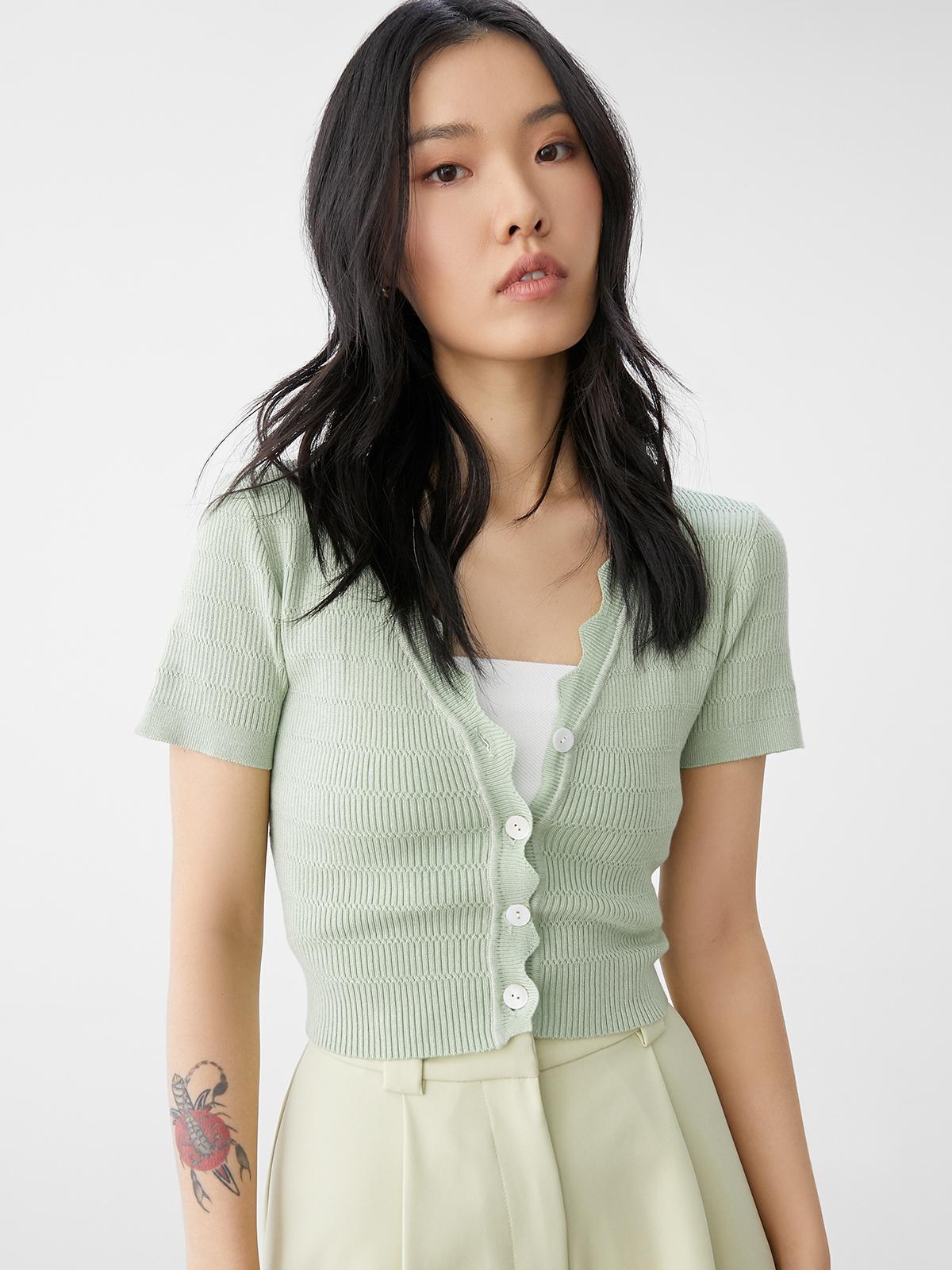 Cropped Lettuce-Edge Detail Top - Mint