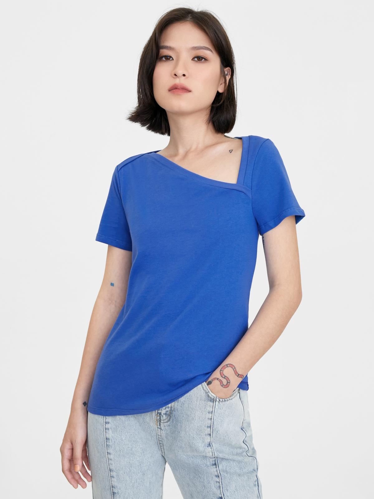 Sustainable Asymmetric Neck Short Sleeve Tee - Blue