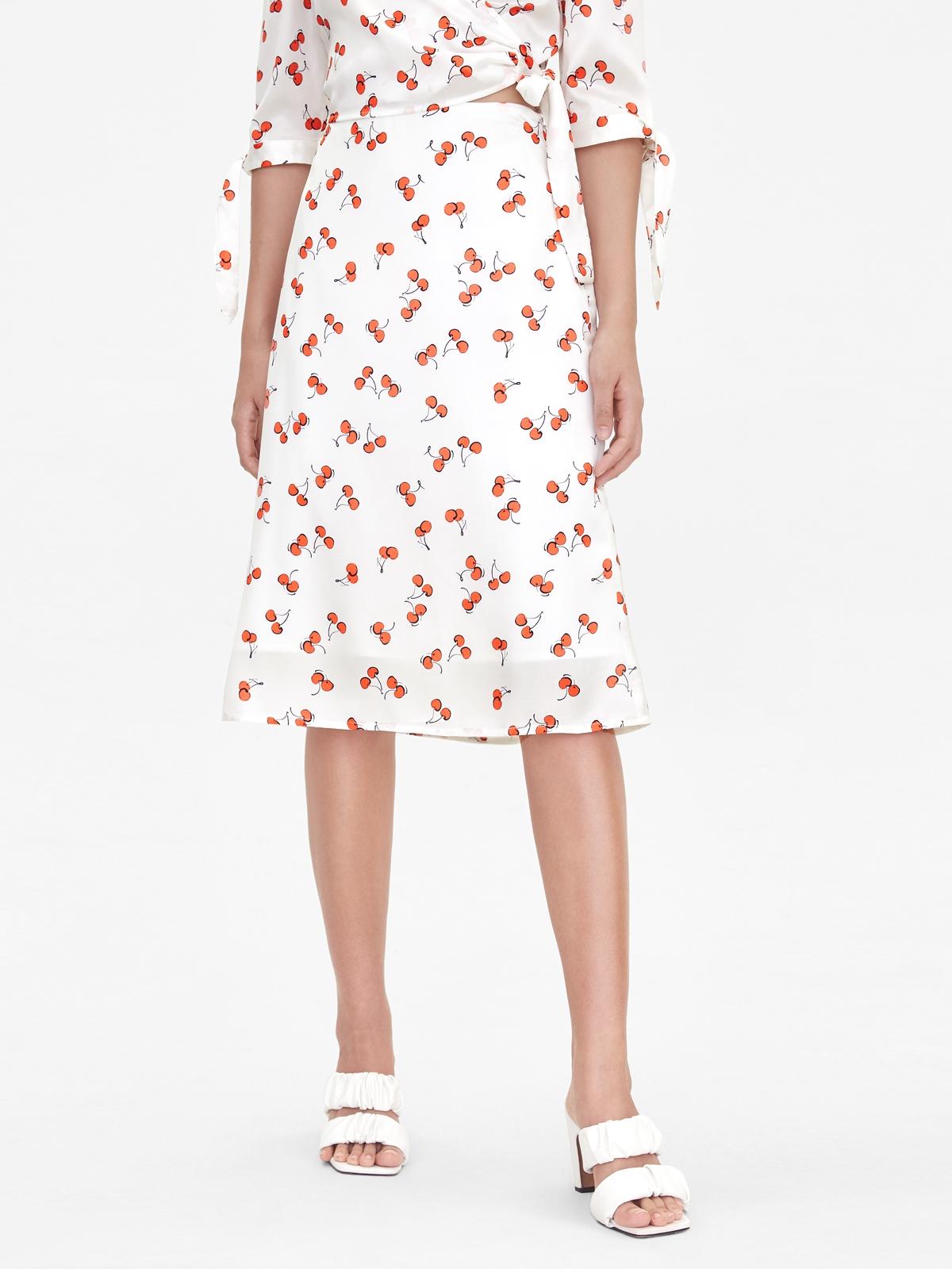Cherry Print A Line Skirt - White