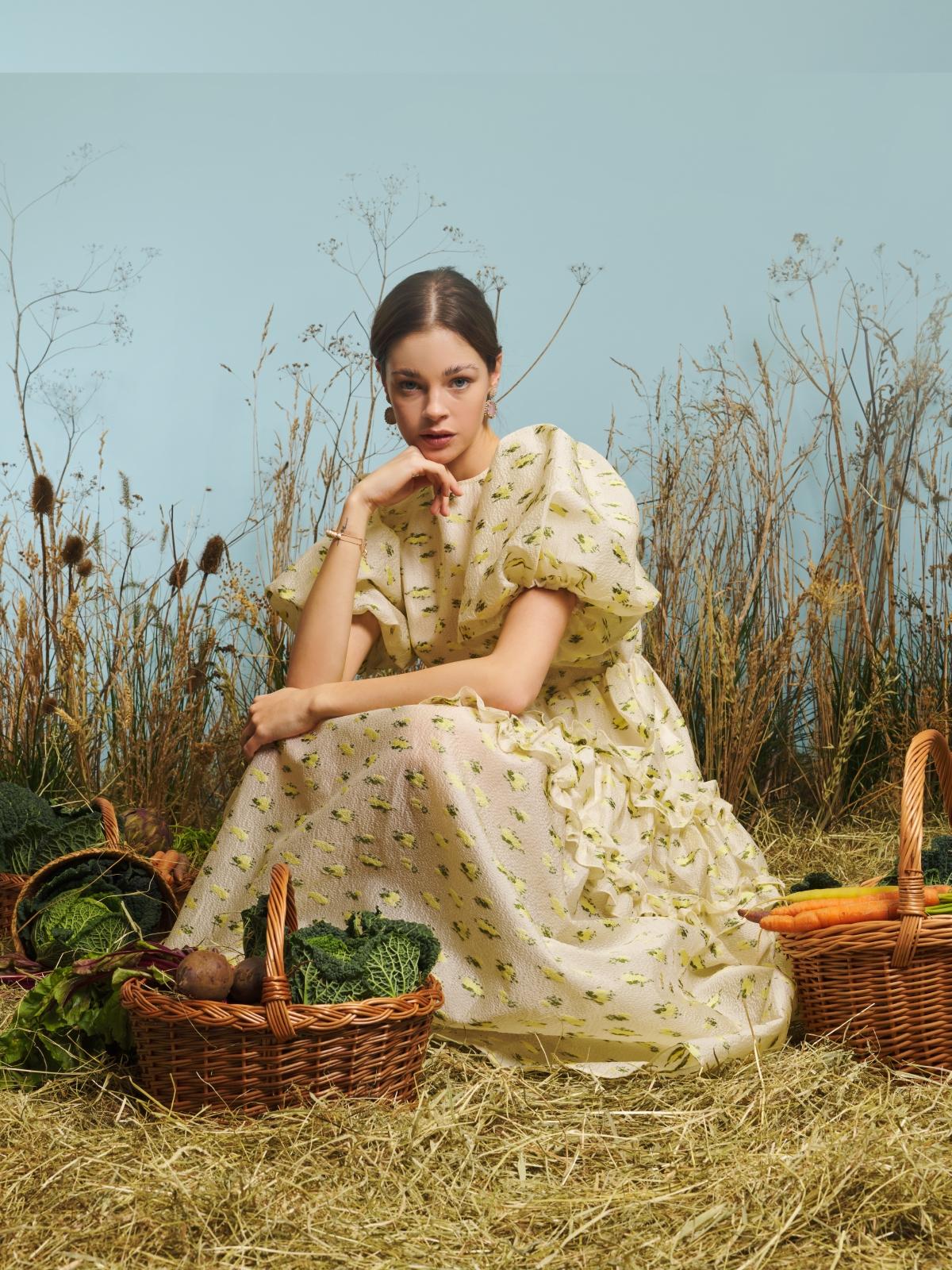 Meadow Jacquard Midi Dress - Cream