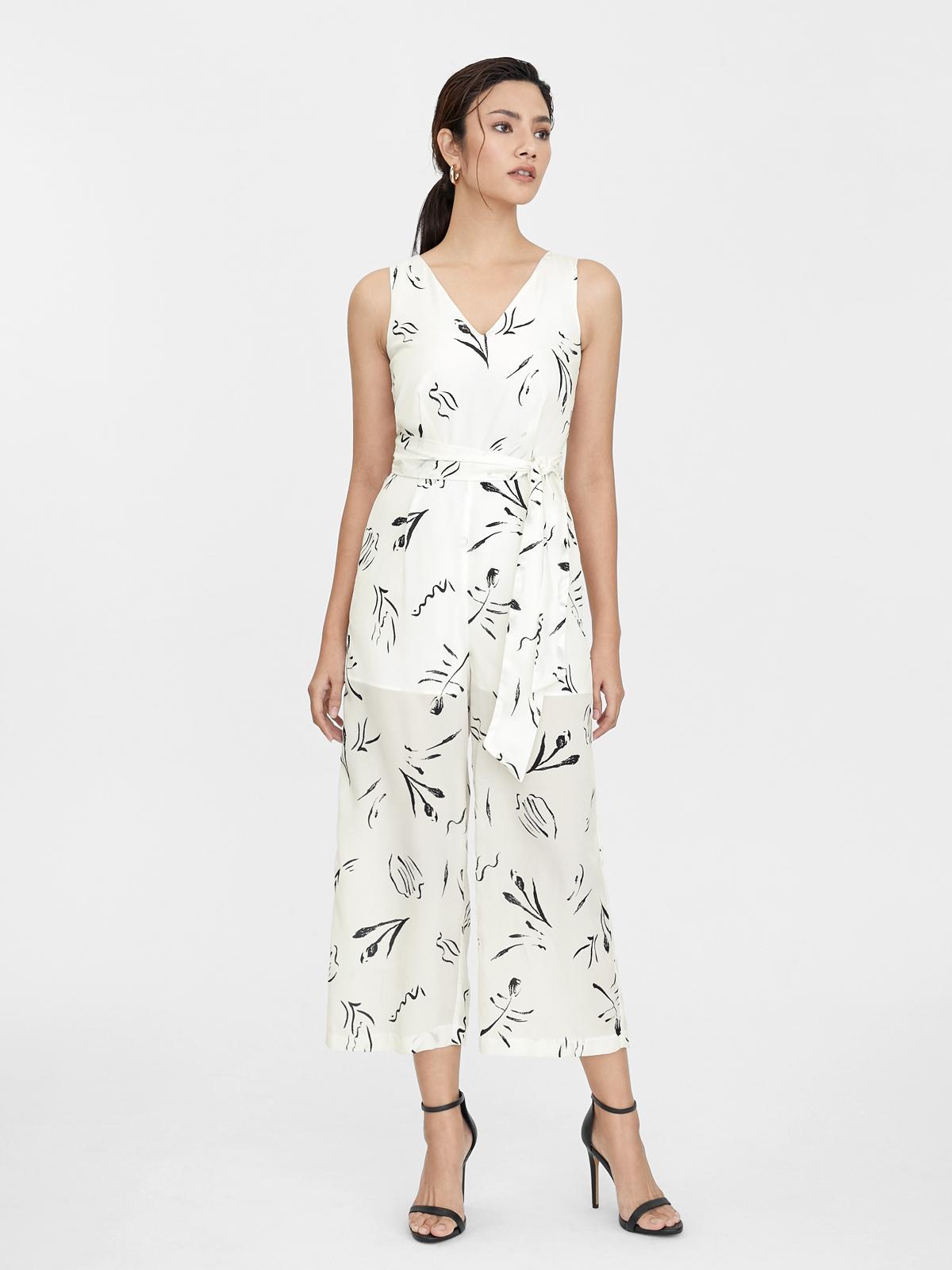 Abstract Scribble Print Jumpsuit - White