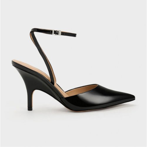  Patent Leather Ankle Strap Pumps - Black 
