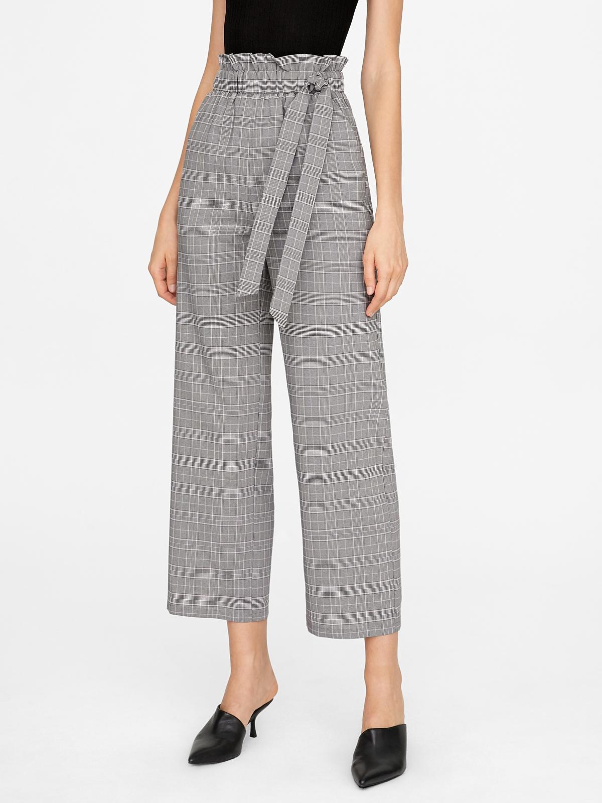 Side Tie Tartan Pants - Black