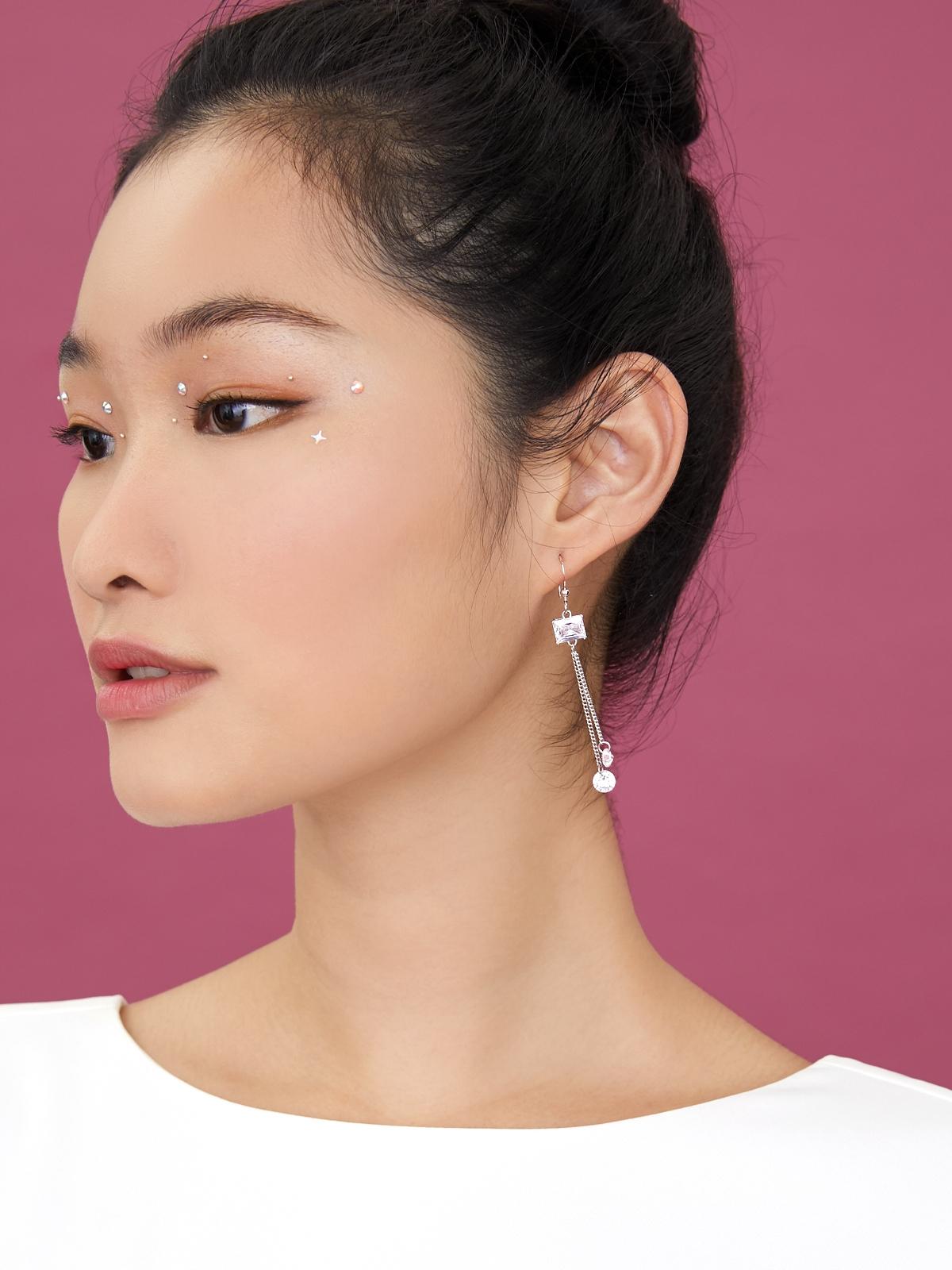 Crystal Chain Drop Earrings - Silver