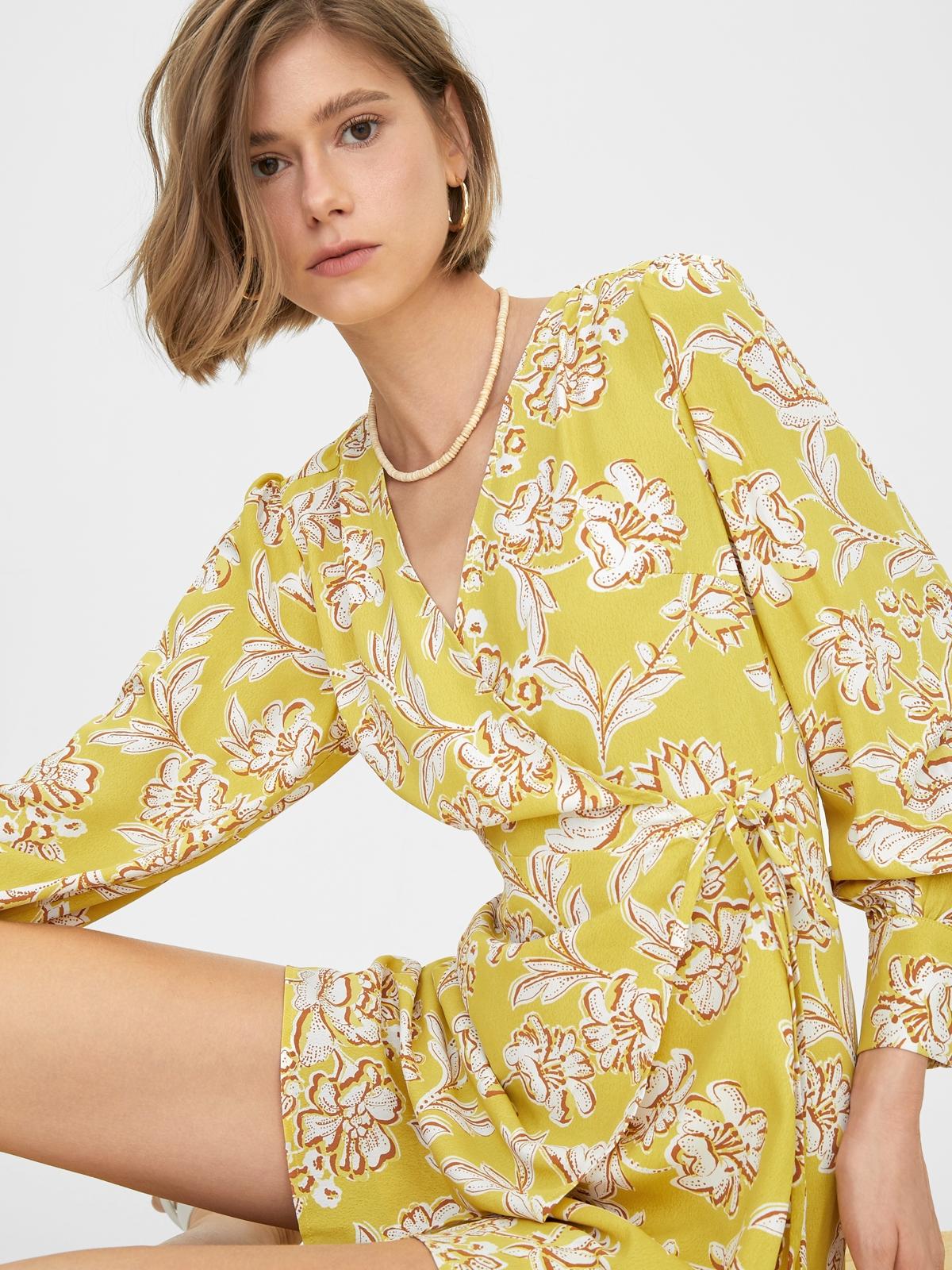 Abstract Floral Print Dress - Yellow