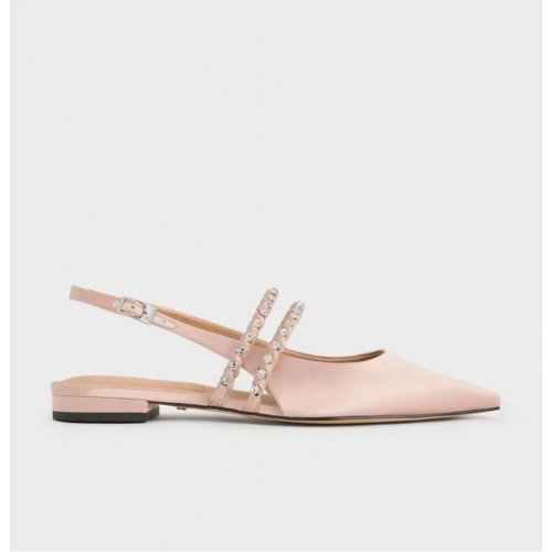 Goldie Recycled Polyester Gem-Encrusted Mary Jane Flats - Light Pink 