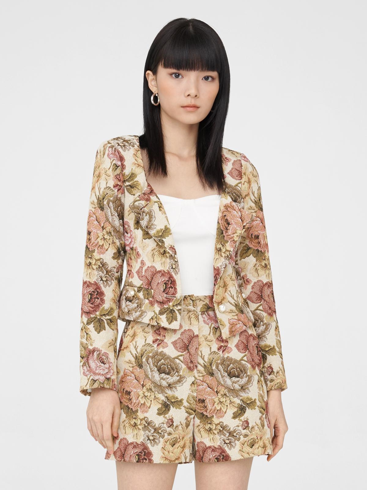 Floral Print Button Up Jacket - Cream