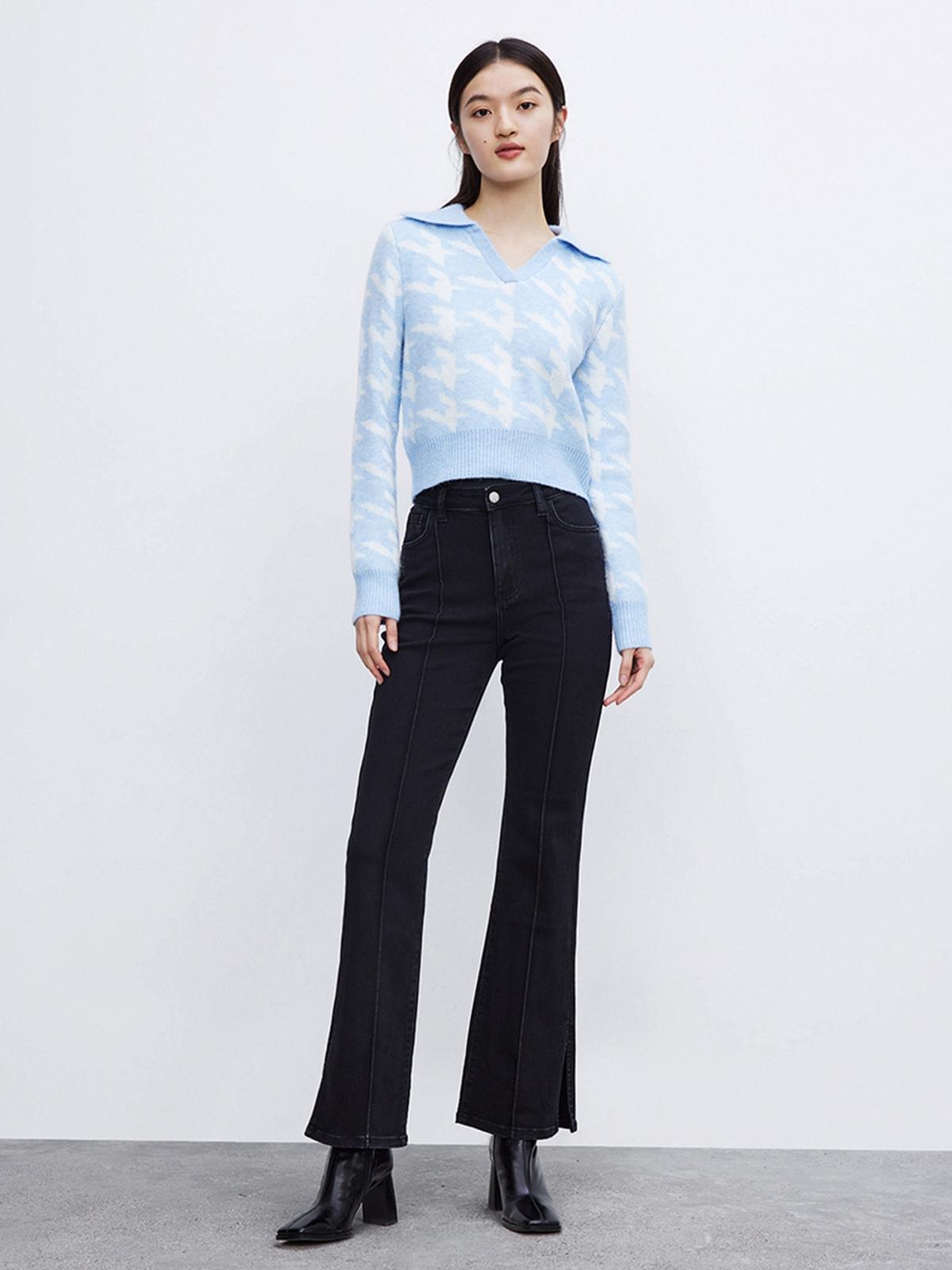Ribbed Flare Jeans - Black