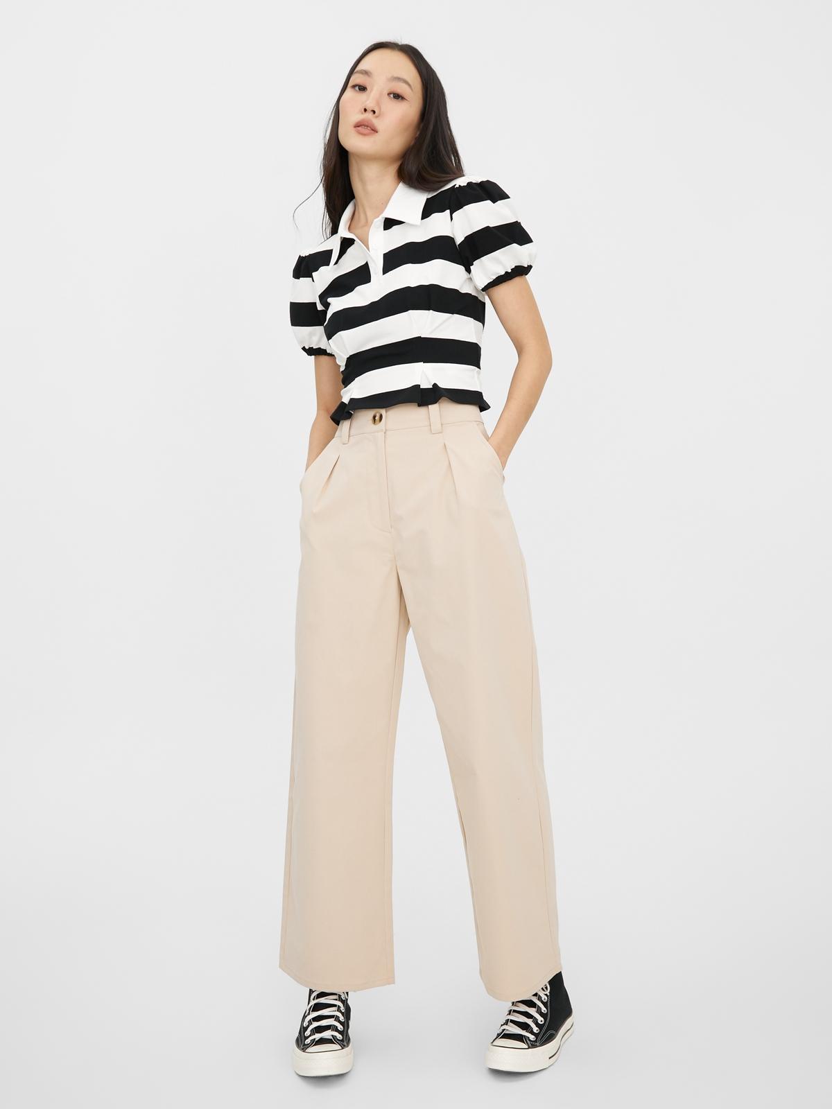High Waist Wide Leg Pants - Cream