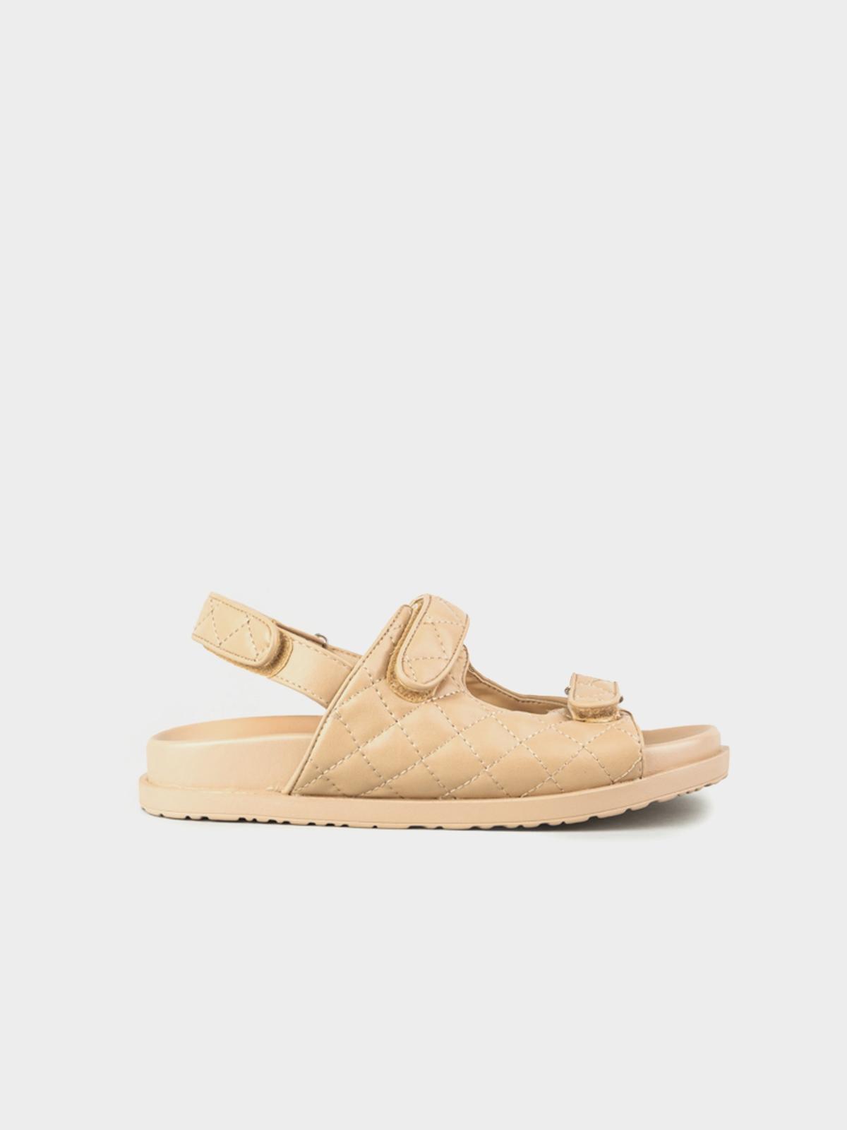Quilted Flat Sandal - Beige
