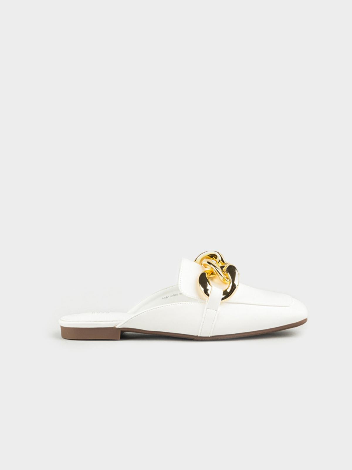 Andrea Metal Chain Embellished Loafer - White