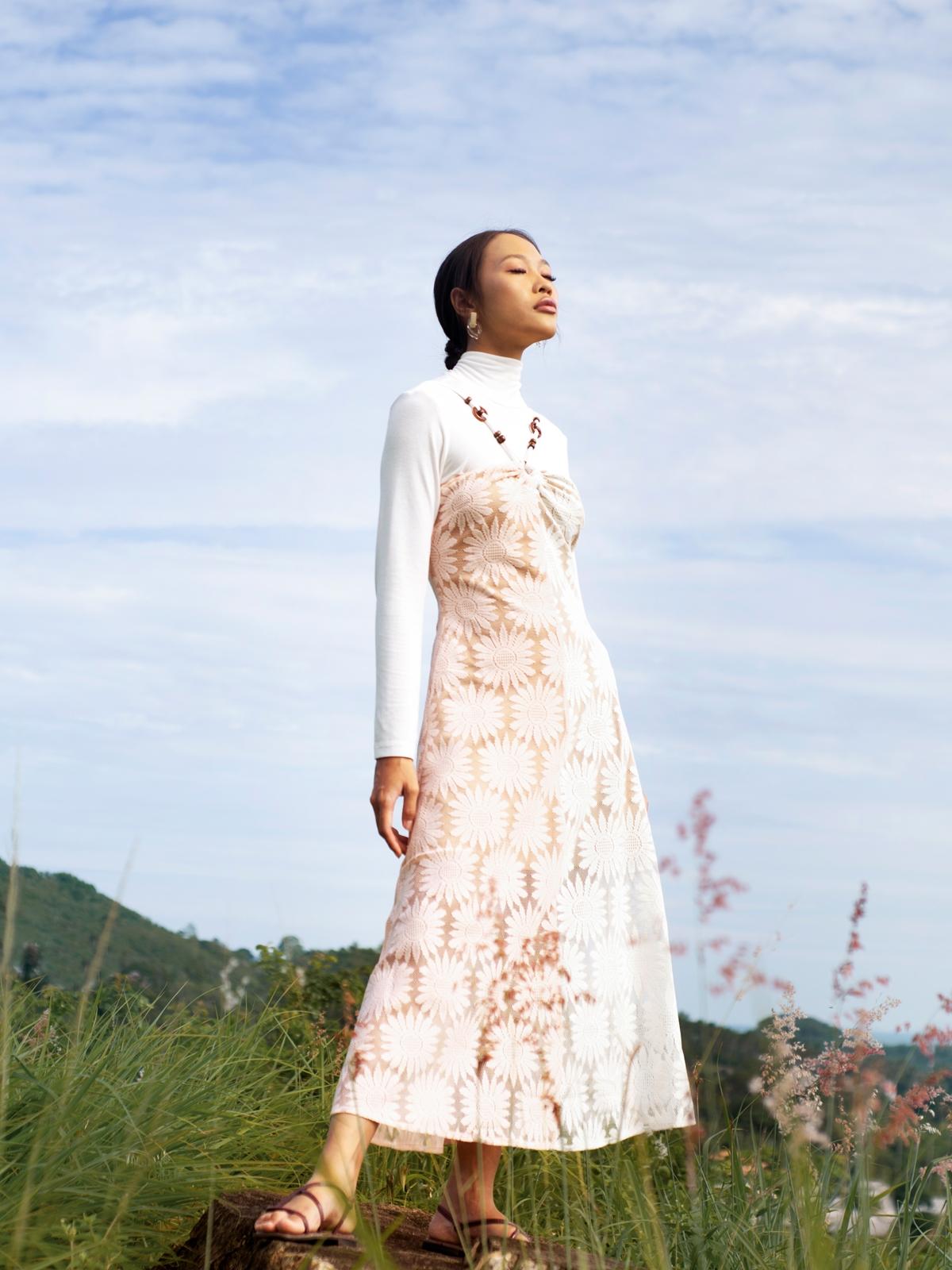 Janesuda x Pomelo Lace O-Ring Midi Dress - Multi Color