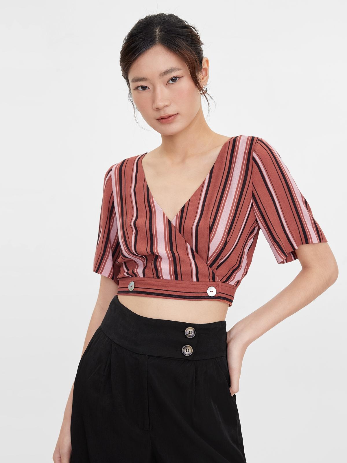 Double Button Open Back Crop top - Red
