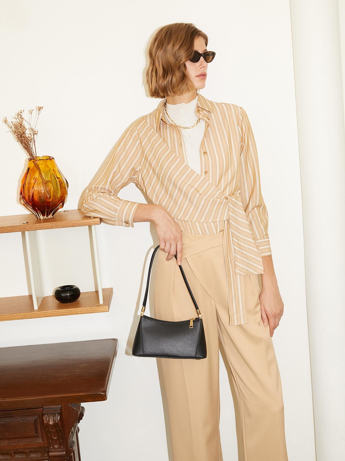 Side Wrap Button Up Shirt - Brown