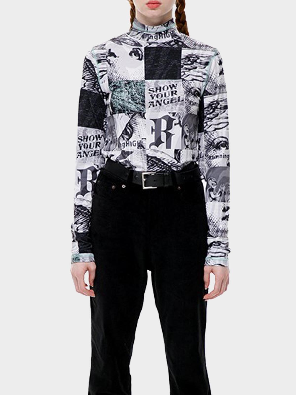 Running High x Archive Printing Mock Neck Slim Top - Black