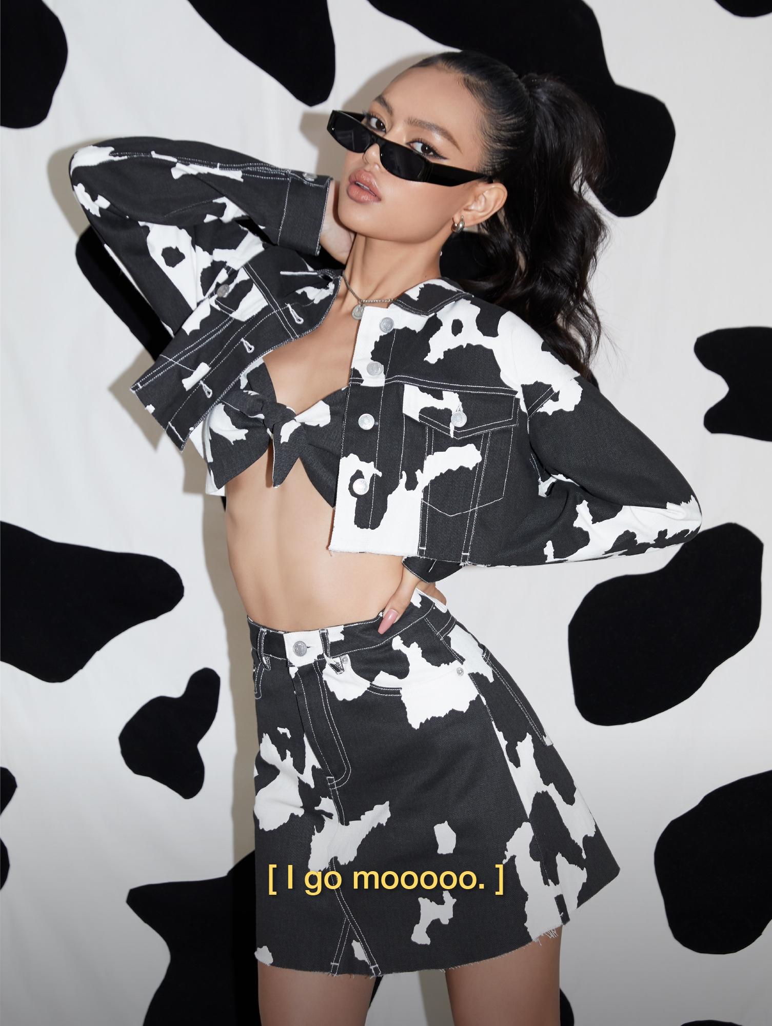 Cow Print Long Sleeve Jacket - White