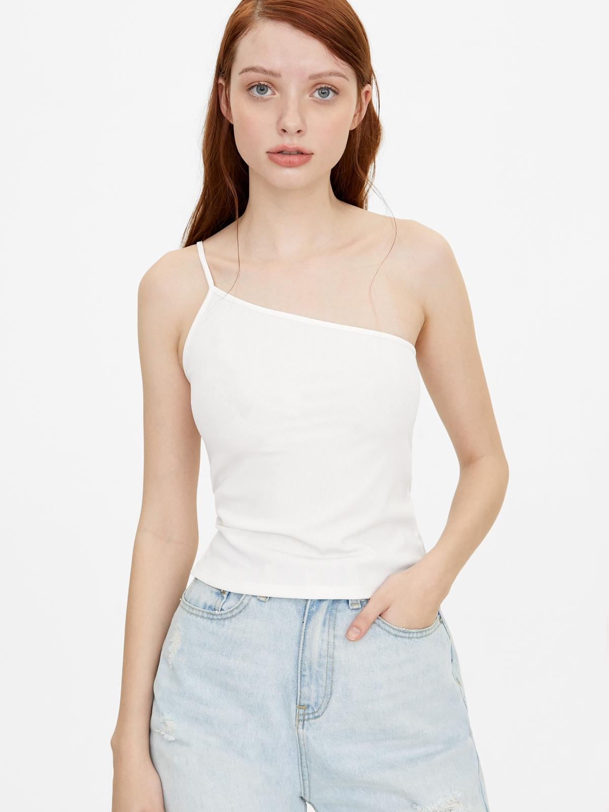 One Shoulder Tank - White