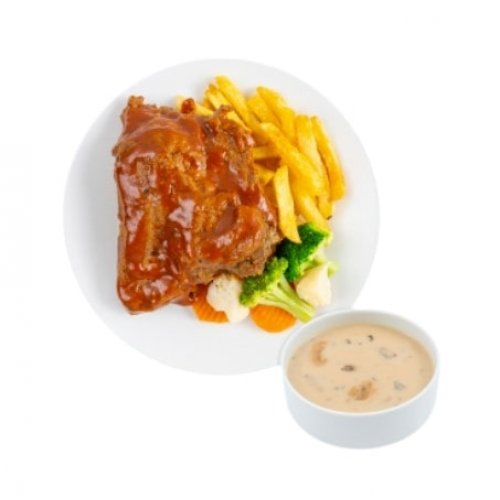 Pork ribs with BBQ sauce and mushroom soup