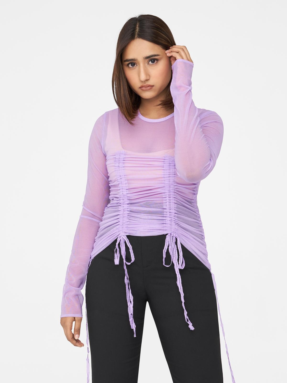 Sheer Front Ruched Top - Purple