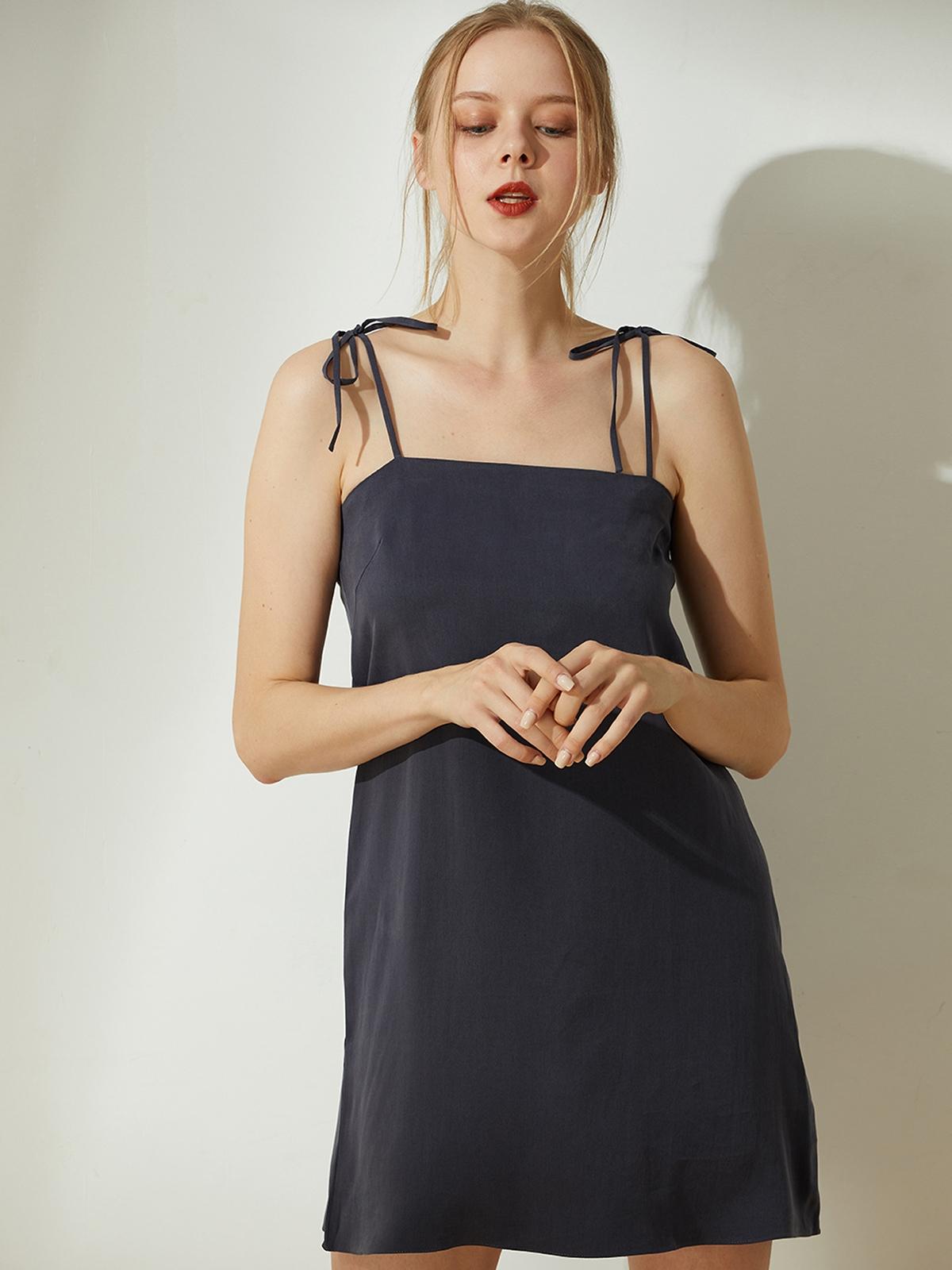 Bhumi Cupro Tie Shoulder Dress - Dark Grey
