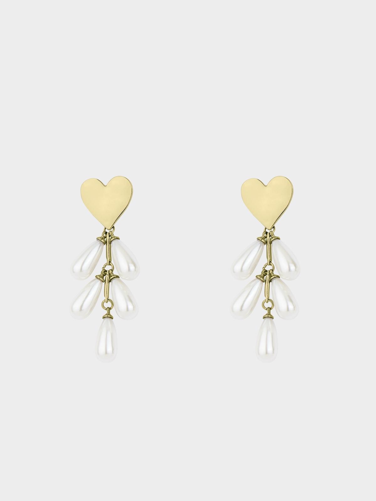 Heart Shaped Pearl Drop Earrings - Gold