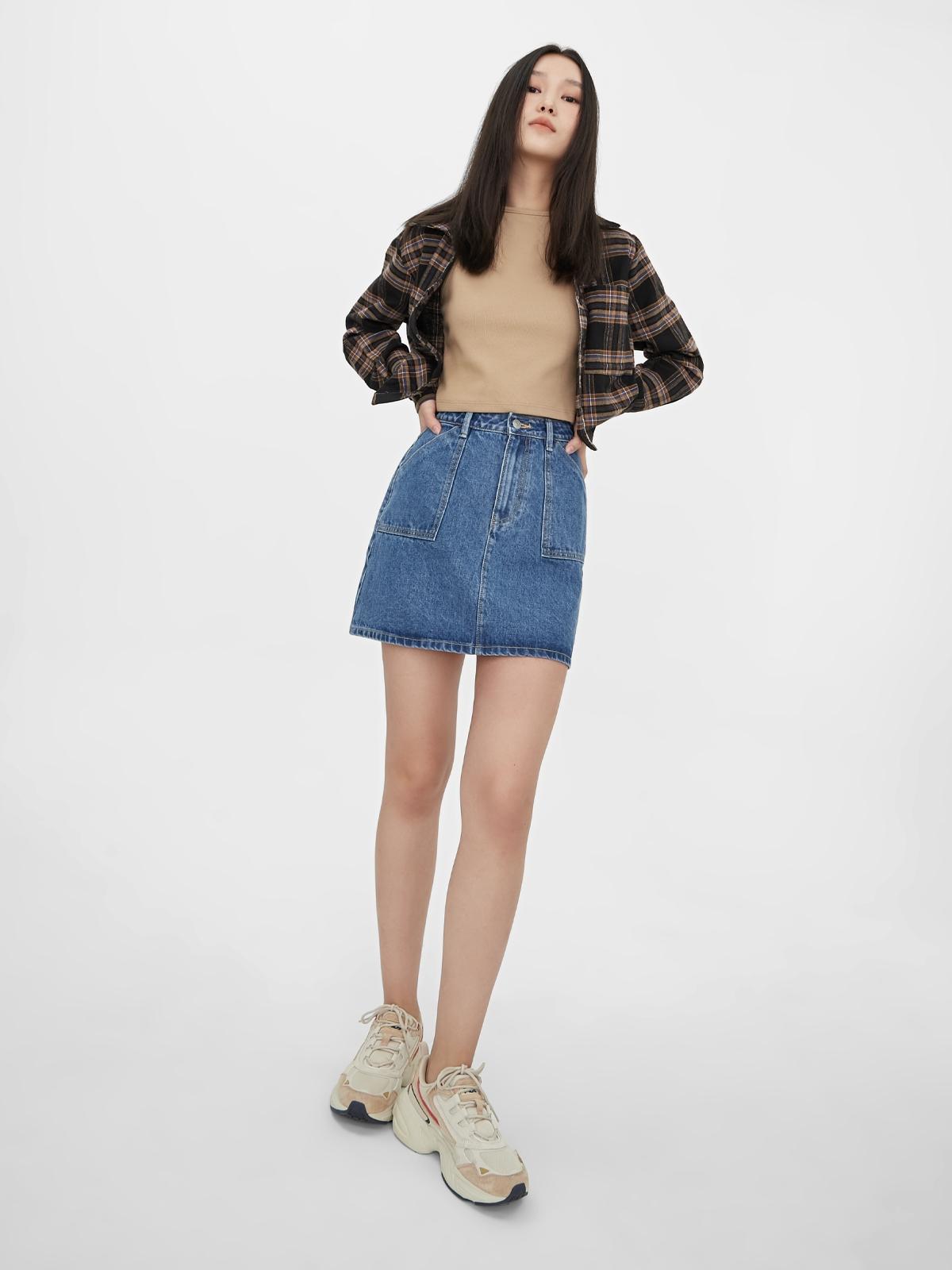 Sustainable High Waist Mini Skirt - Blue