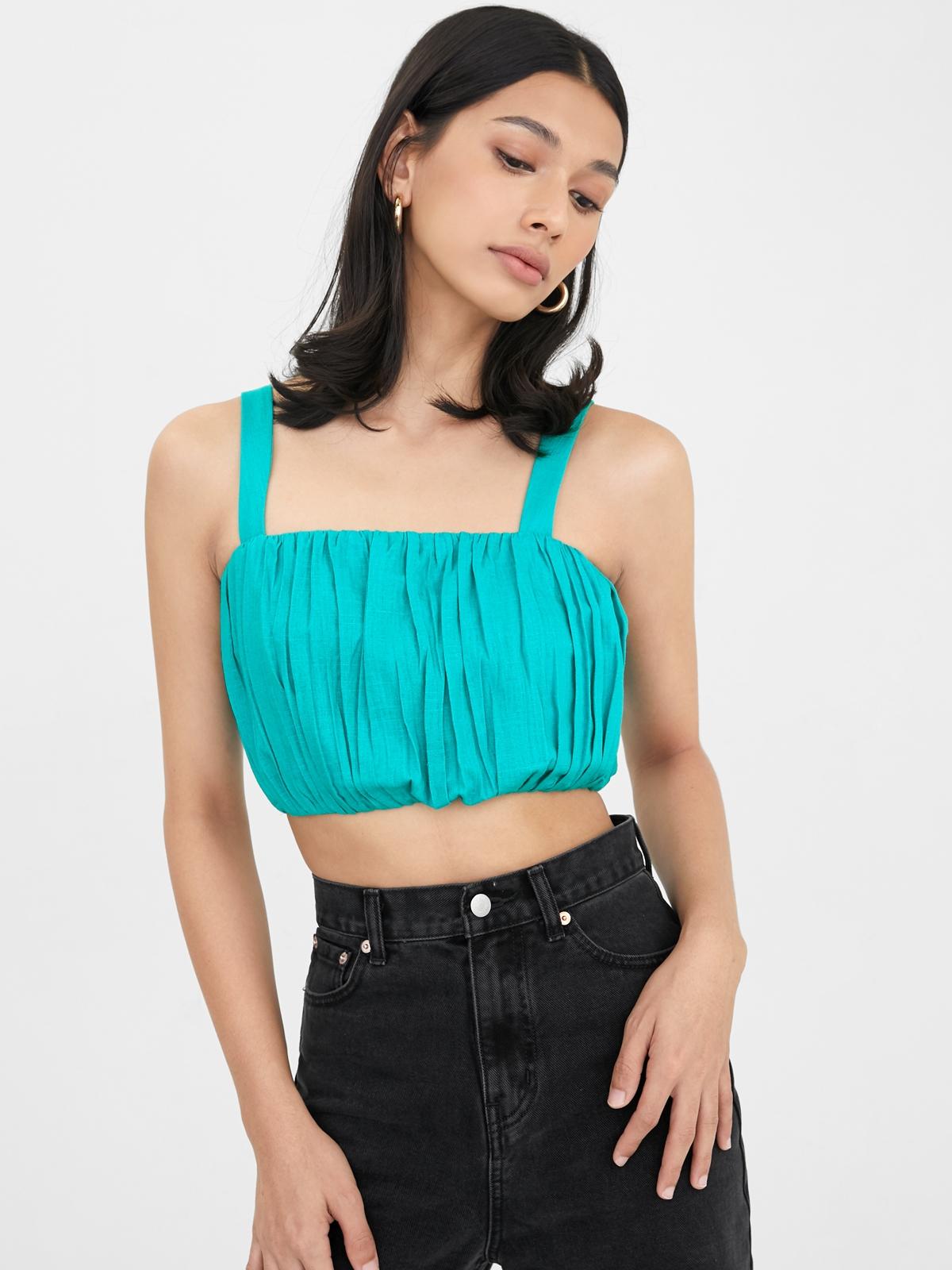 Ruched Square Neck Crop Top - Blue