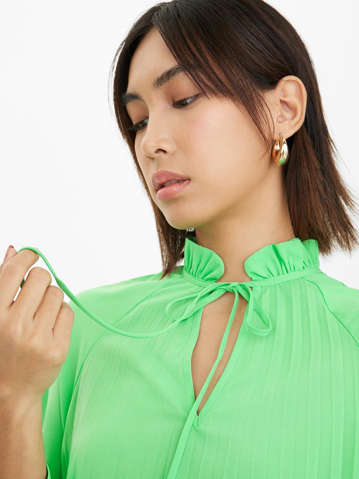 Pleated Neck Tie Blouse - Green