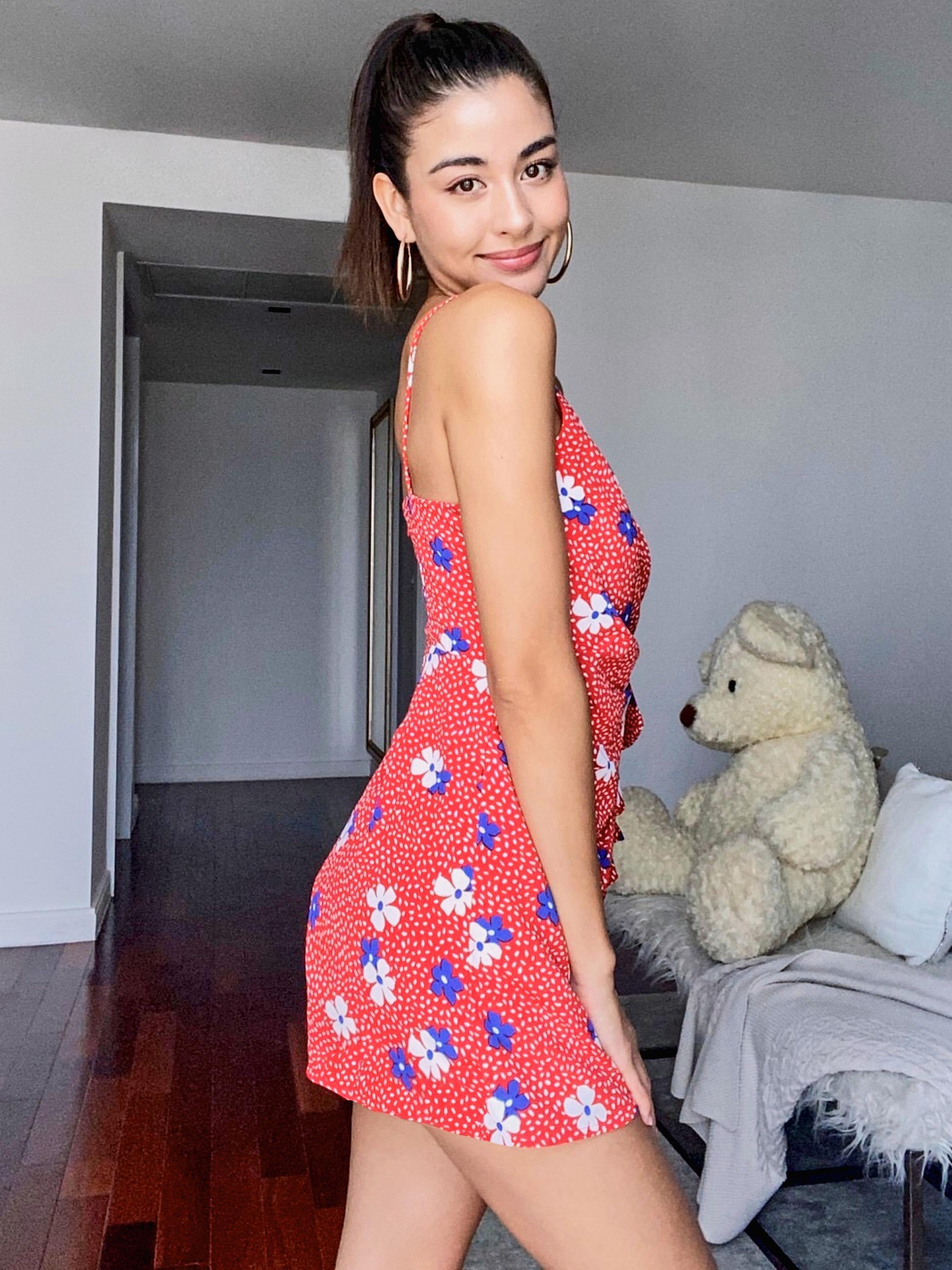 Floral Print Cami Romper - Red