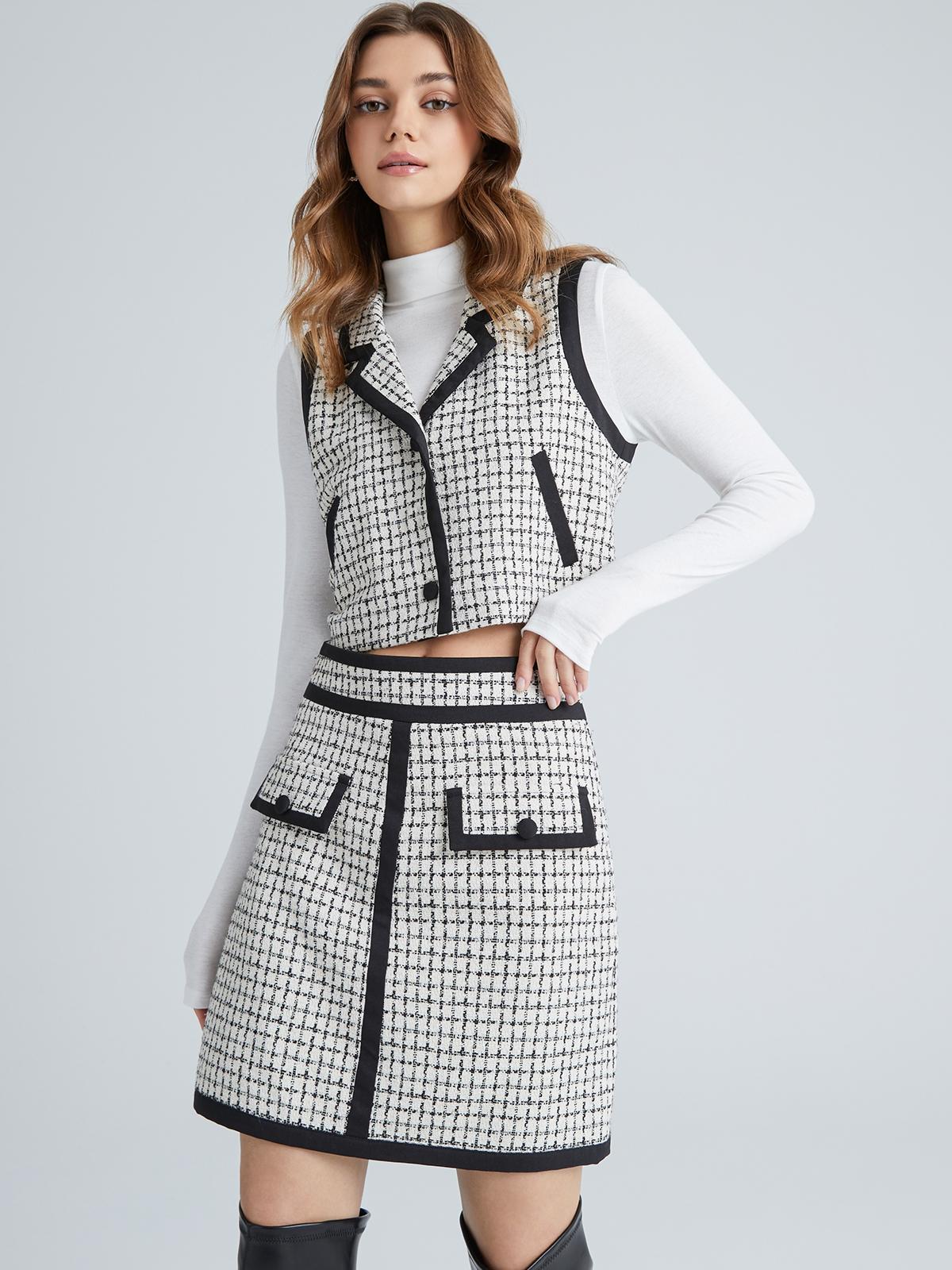 Preppy Grid Pattern Vest - Black/White