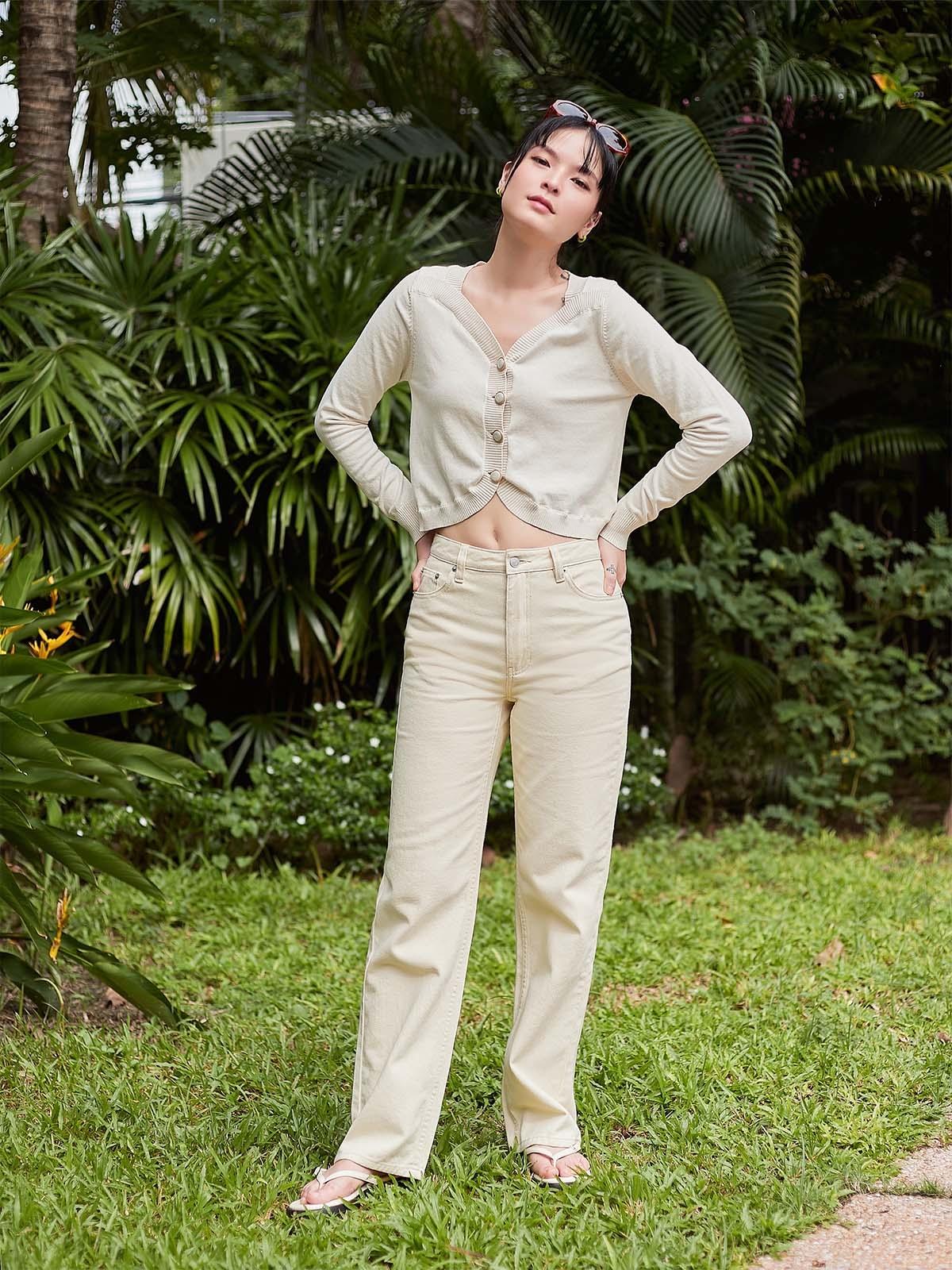 Mid Waisted Straight Leg Jeans - Yellow