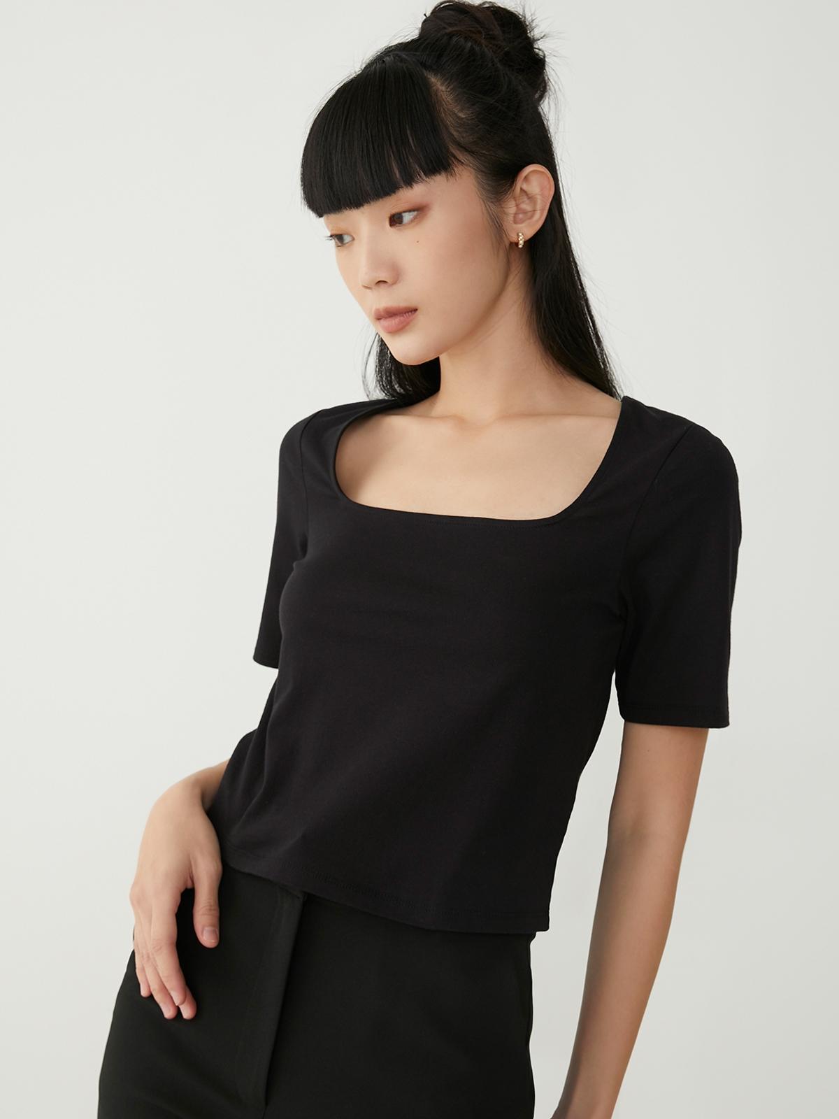 Sustainable Basic Square Neck Blouse - Black