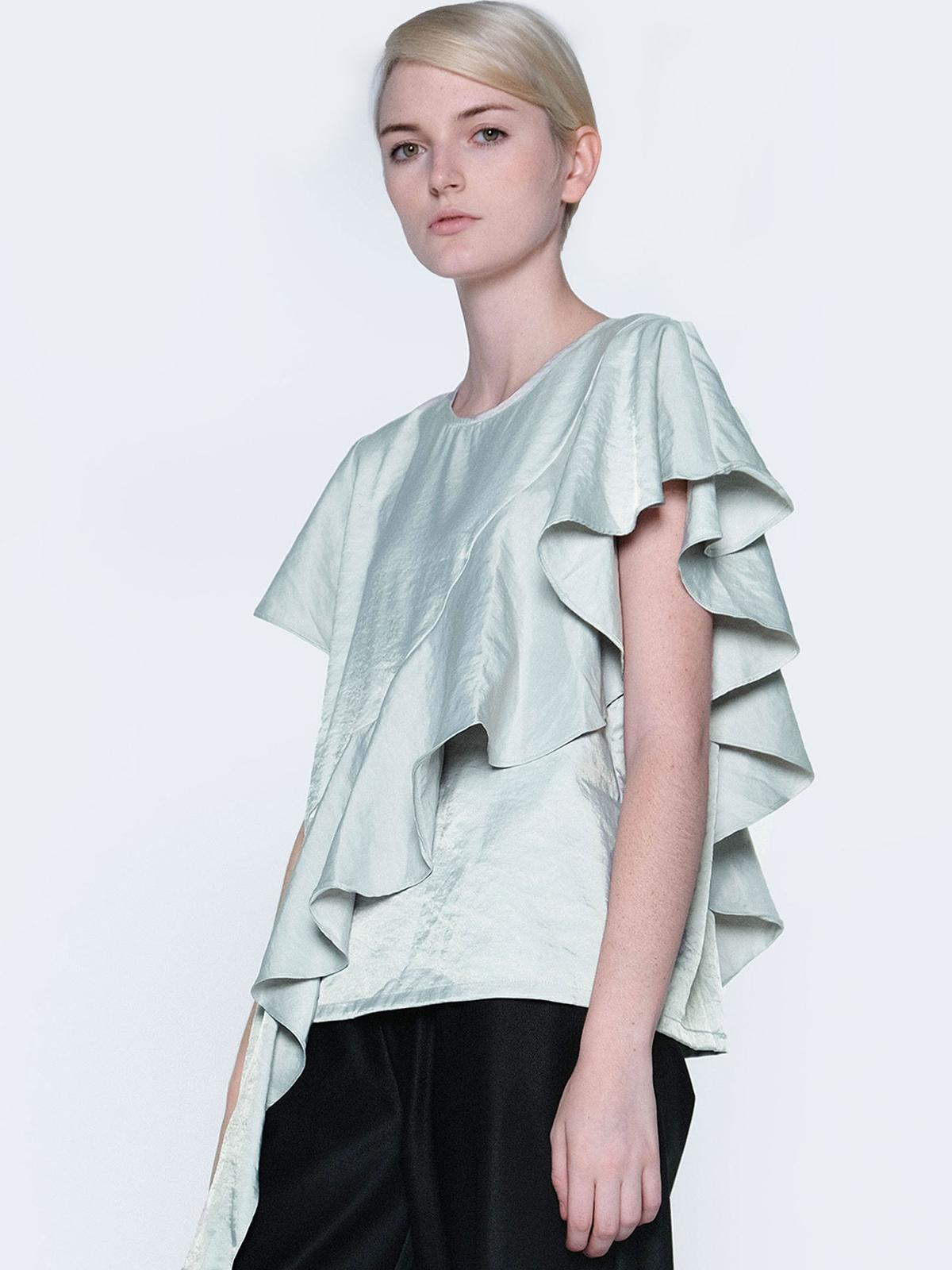 Ophelia Ruffle Top - Green-Lily