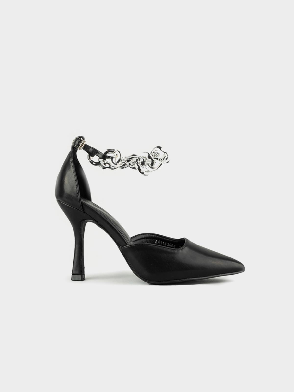 Metal Chain Embellished Heel Pump - Black
