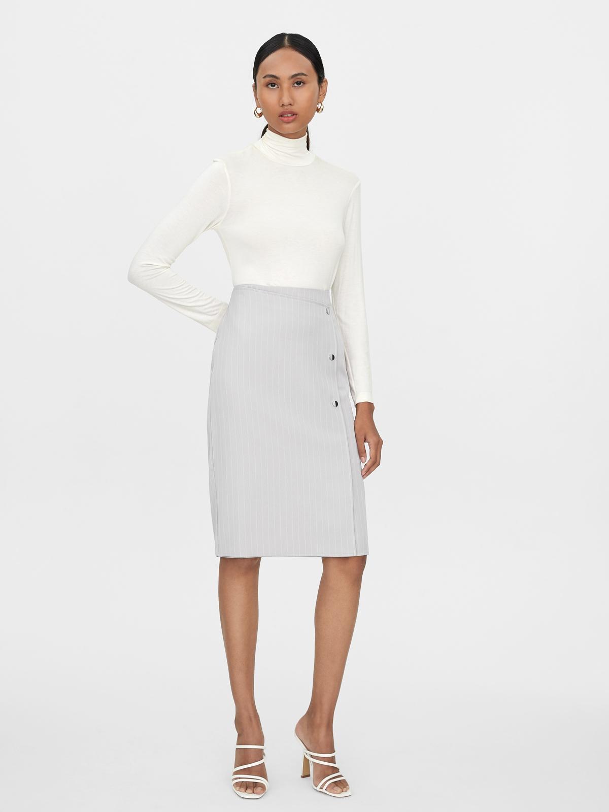 High Waisted Side Button Skirt - Light Grey