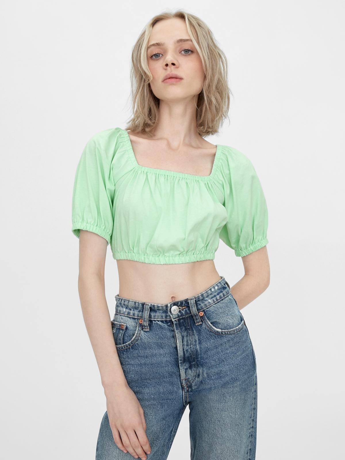 Sustainable Tie Back Crop Blouse - Mint