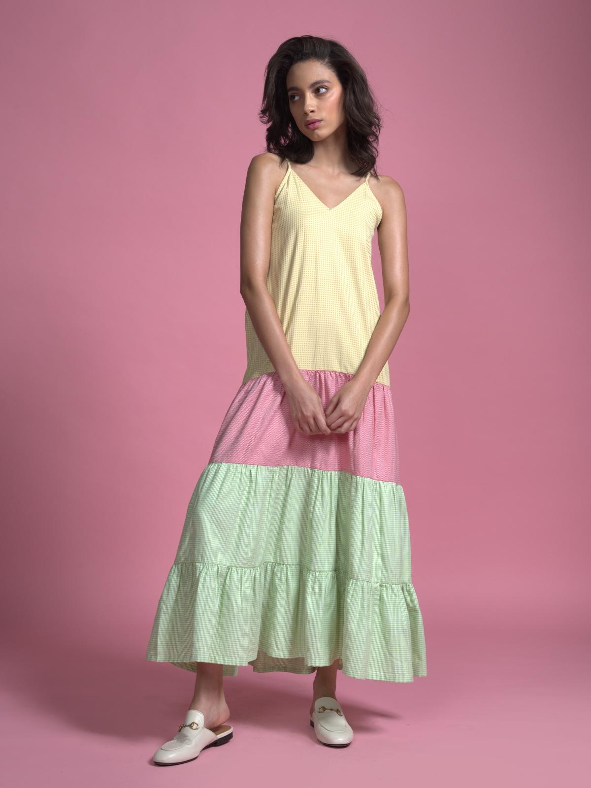 Multicolour Tiered Maxi Dress - Lemon