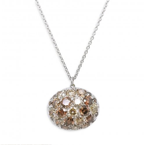 Roberto Coin 18K White Gold Fantasia Brown Diamond Cluster Pendant Necklace, 16-18