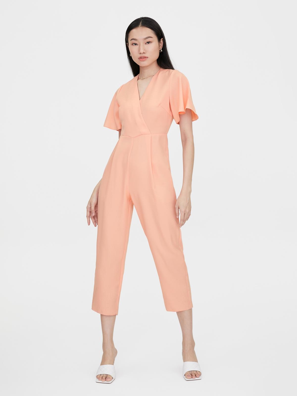 Butterfly Sleeves V Neck Jumpsuit - Peach