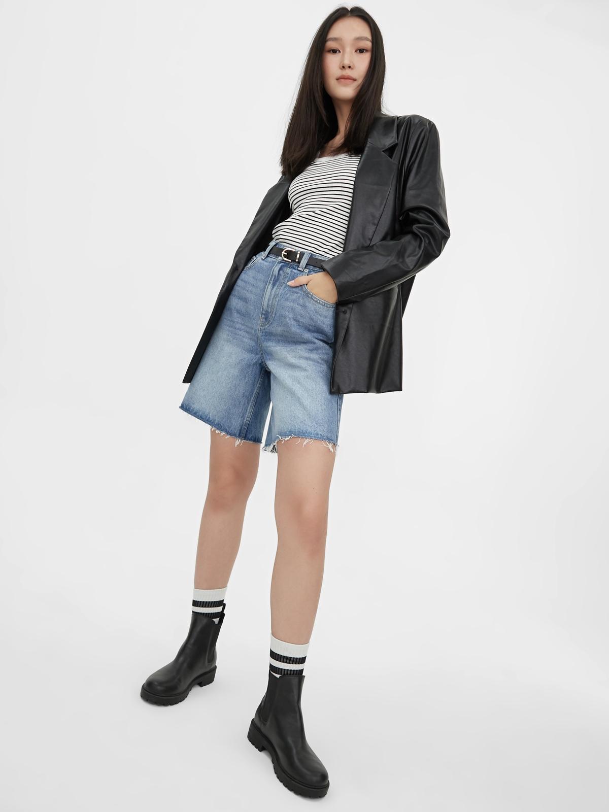 Sustainable High Waist Denim Shorts - Blue