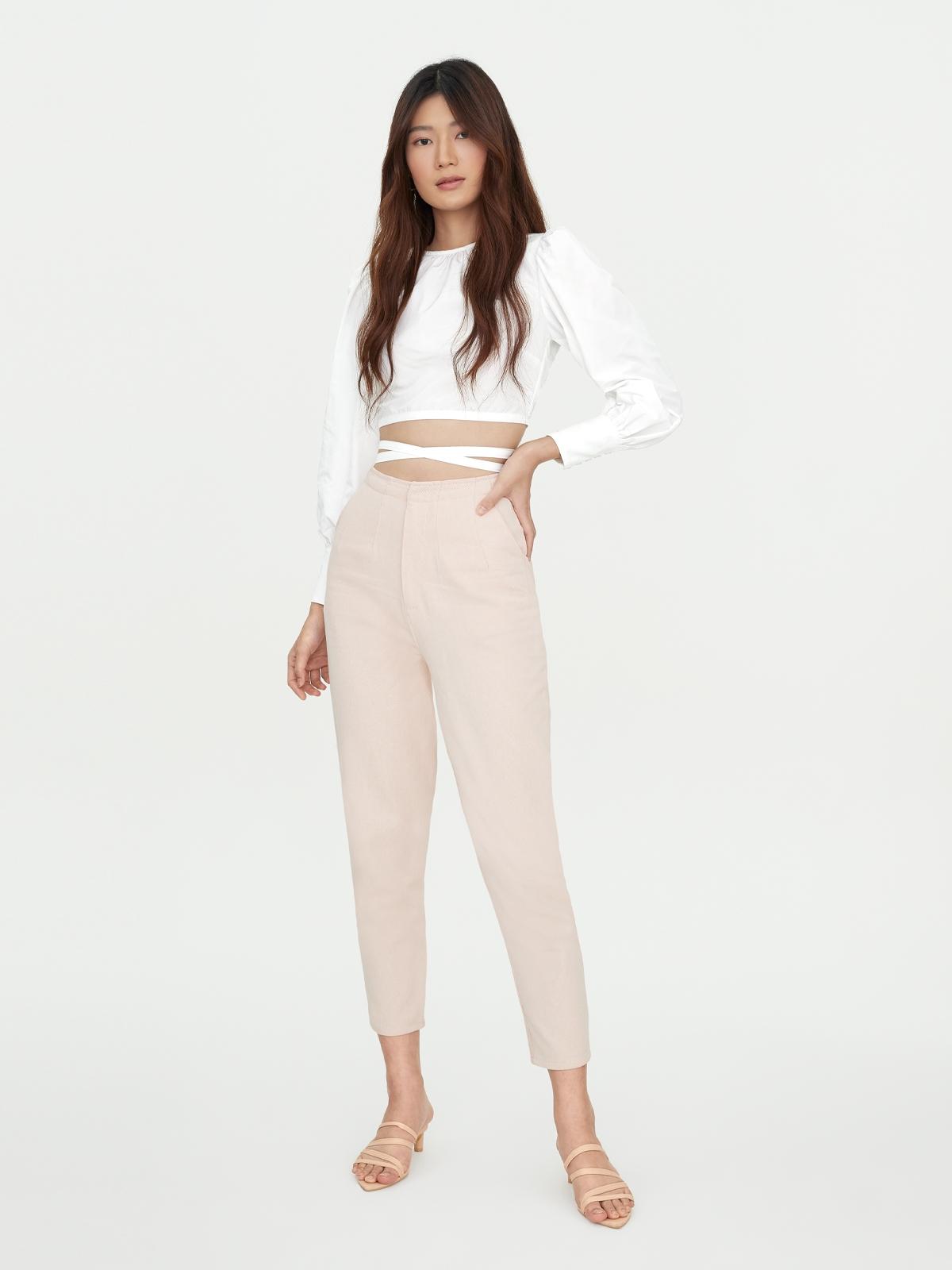 Semi Pleat Denim Pants - Orange