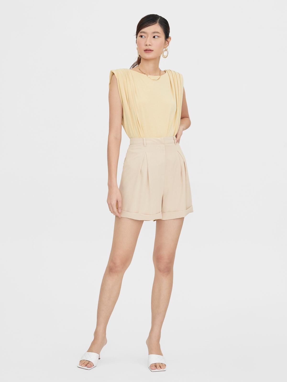 Semi Pleated Shorts - Beige