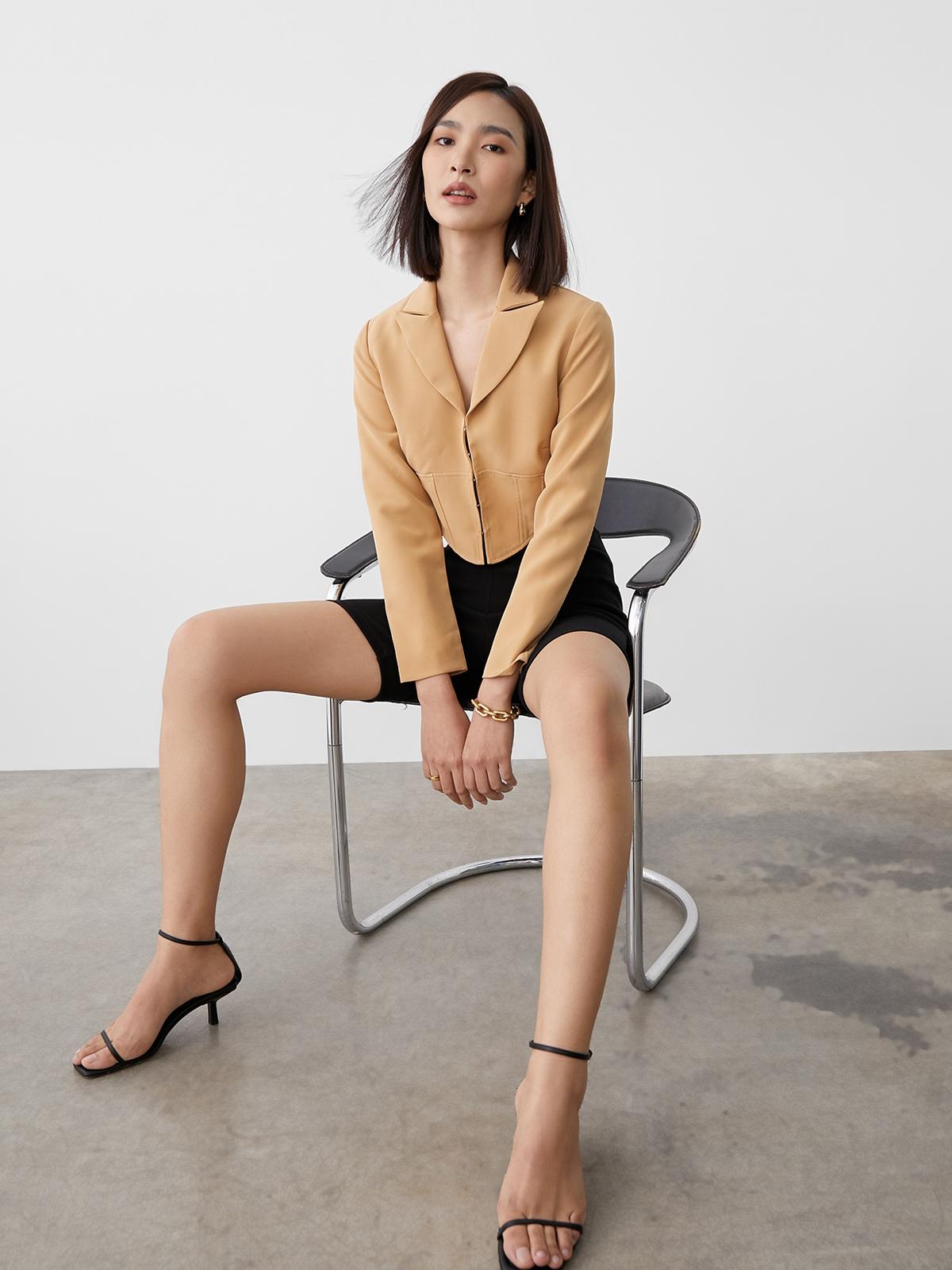 Fitted Asymmetrical Blazer - Caramel